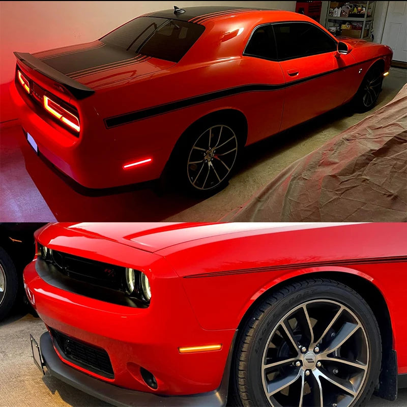 For Dodge Challenger 2015-2022 Clear & Smoked Lens LED Side Marker Lamp Amber Front Red Rear Side Fender Reflector Lights Revix