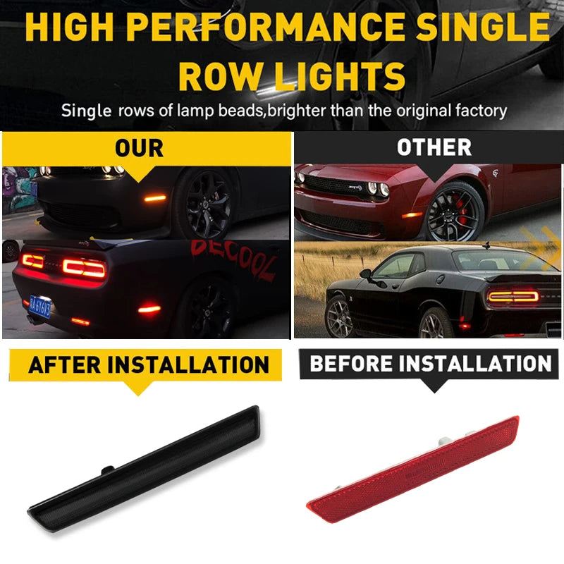For Dodge Challenger 2015-2022 Clear & Smoked Lens LED Side Marker Lamp Amber Front Red Rear Side Fender Reflector Lights Revix