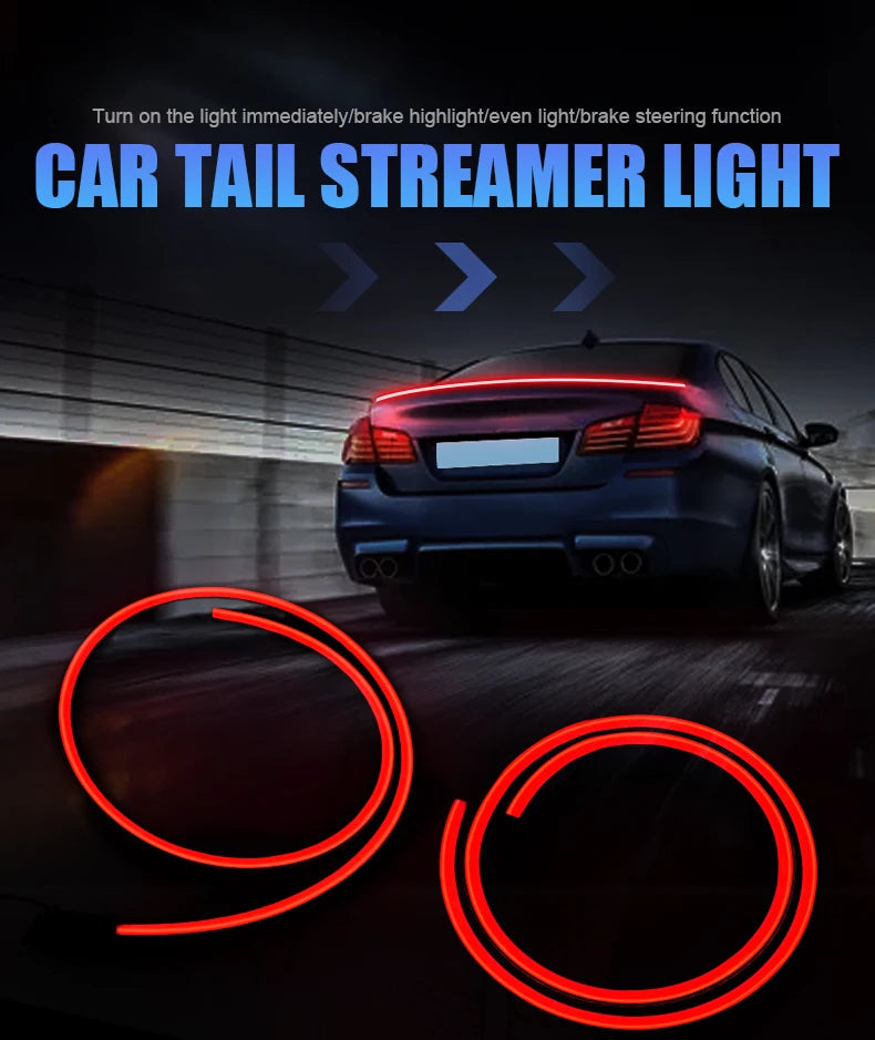 LED Spoiler Light Car Universal Carbon Fiber Spoiler Lip Kit Turn Signal Brake Warn Lamp Exterior Accessories Styling Tail Wing Revix