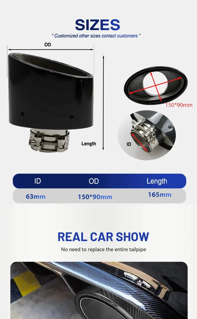 ER Exhaust Racing Real Carbon Fiber Oval Shape Exhaust Tips for Universal car Exhaust Modified Muffler Nozzle Upgrade Revix