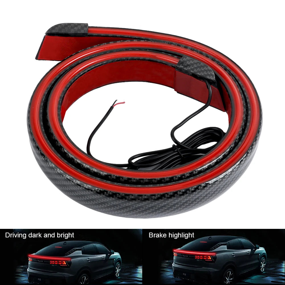 LED Spoiler Light Car Universal Carbon Fiber Spoiler Lip Kit Turn Signal Brake Warn Lamp Exterior Accessories Styling Tail Wing Revix