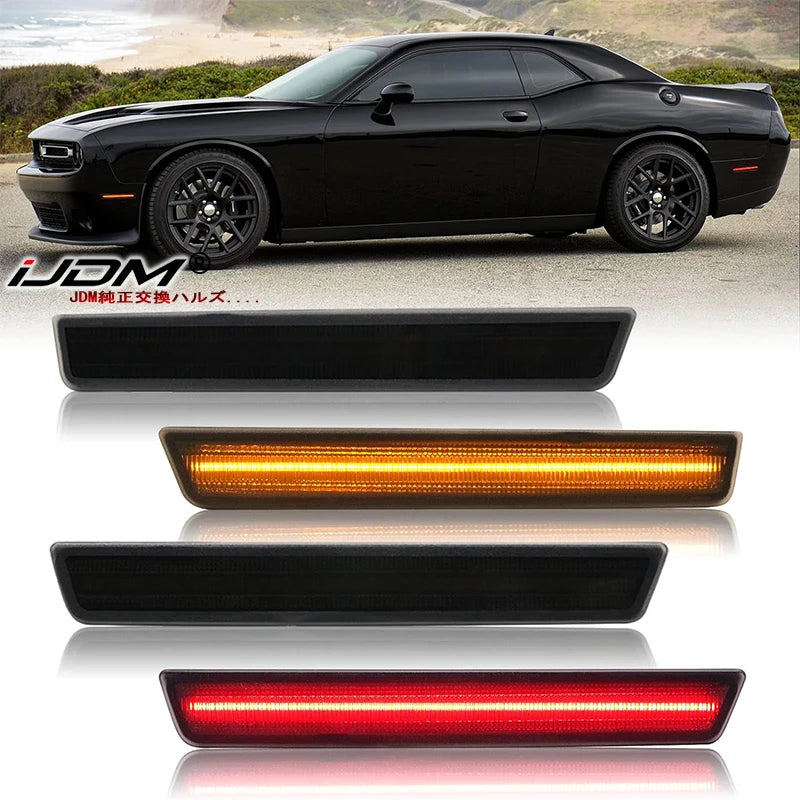 For Dodge Challenger 2015-2022 Clear & Smoked Lens LED Side Marker Lamp Amber Front Red Rear Side Fender Reflector Lights Revix