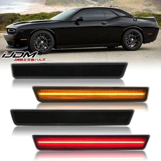For Dodge Challenger 2015-2022 Clear & Smoked Lens LED Side Marker Lamp Amber Front Red Rear Side Fender Reflector Lights Revix