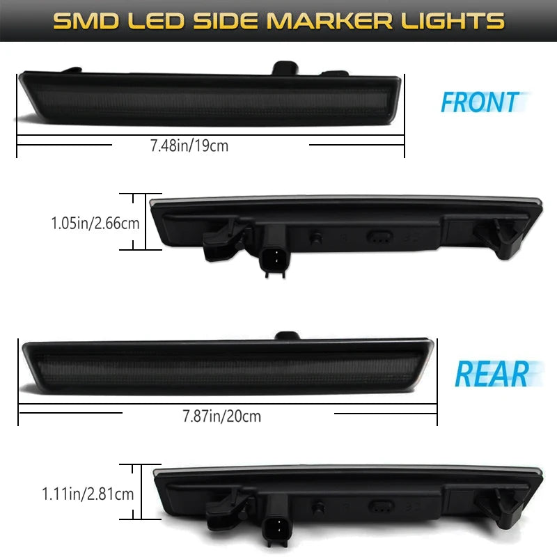 For Dodge Challenger 2015-2022 Clear & Smoked Lens LED Side Marker Lamp Amber Front Red Rear Side Fender Reflector Lights Revix