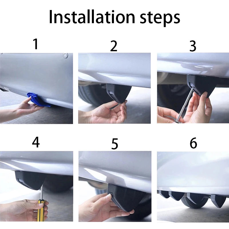 4PCS Universal Car Rear Bumper Diffuser Lip Spoiler Shark Fin Spliter Spoiler Chassis Protector Cover Kit Bumper Deflector Revix