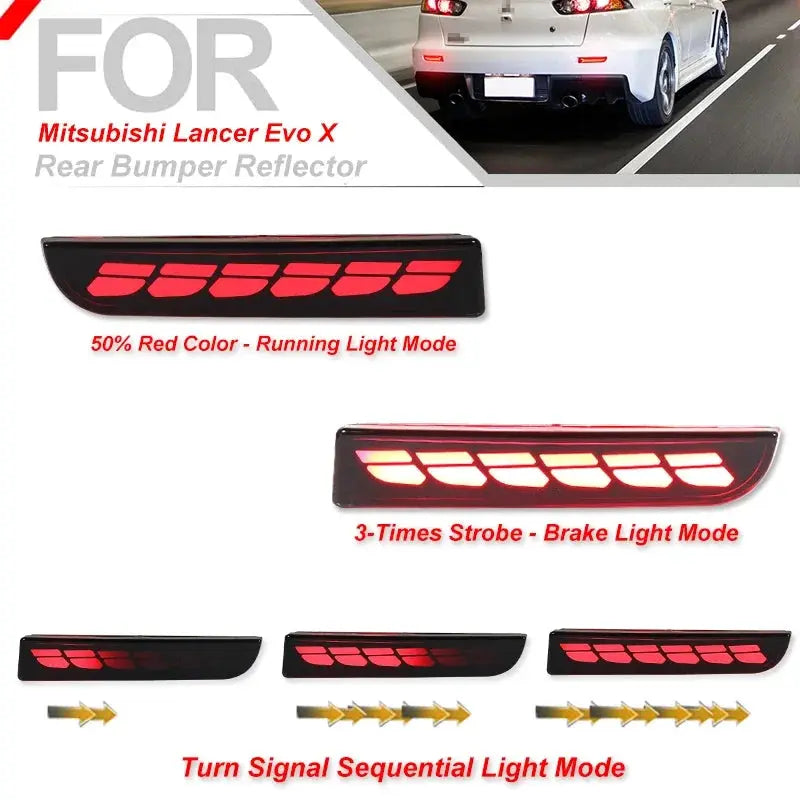 LED Bumper Reflector Lights For Mitsubishi Lancer Evo Evolution ASX Outlander Sport RVR Dynamic Turn Signal Rear Tail Brake Lamp Revix