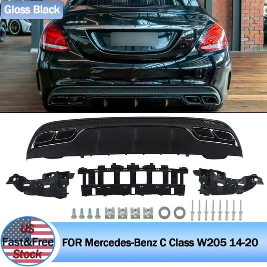 Fit for C63 AMG Style Rear Lip +Exhaust Tips  For Mercedes W205 Sedan 2015 2016 2017 2018 Revix