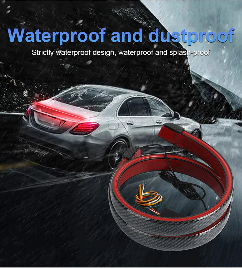 LED Spoiler Light Car Universal Carbon Fiber Spoiler Lip Kit Turn Signal Brake Warn Lamp Exterior Accessories Styling Tail Wing Revix