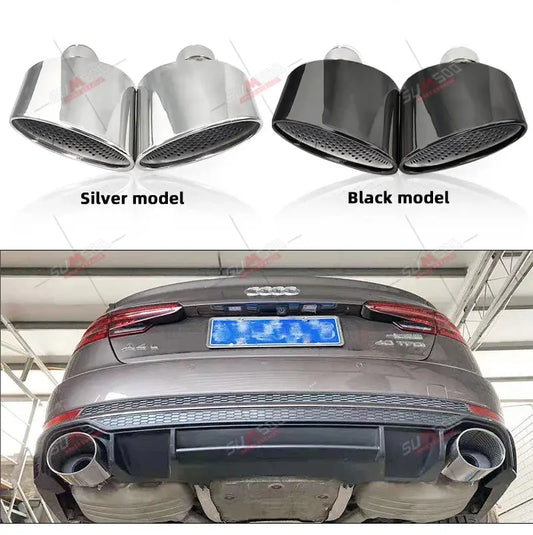 1 Pair Car Exhaust Tip For Audi A4 A5 A6 A7 UP TO RS4 RS5 RS6 RS7 Muffler Tip Tailpipe 304 Stainless Steel Exhaust Pipe Revix