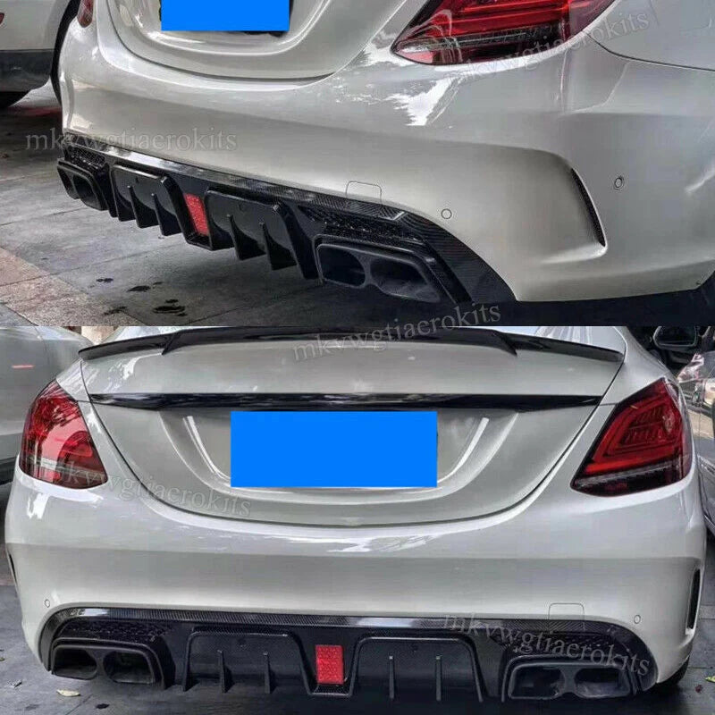 Rear Diffuser With Exhaust Tips For W205 2015-2021 Carbon Look For C63/ C63S/C43 4 Door Sedan Revix