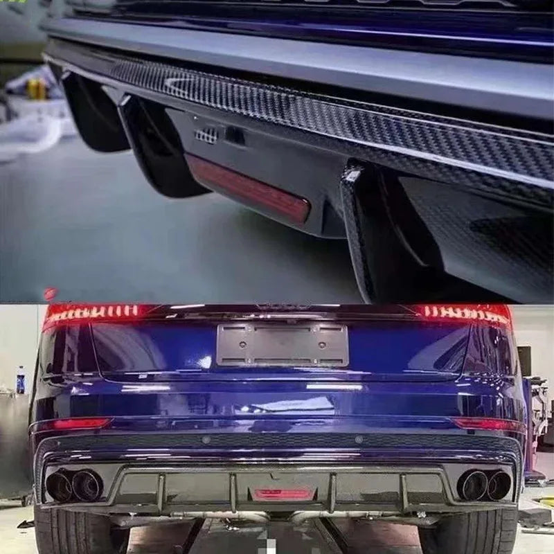 For Audi Q8 SQ8 2018+ Carbon Fiber Diffuser Car Rear Bumper Diffuser Rear Splitters Spoiler Back lip Auto Parts Revix