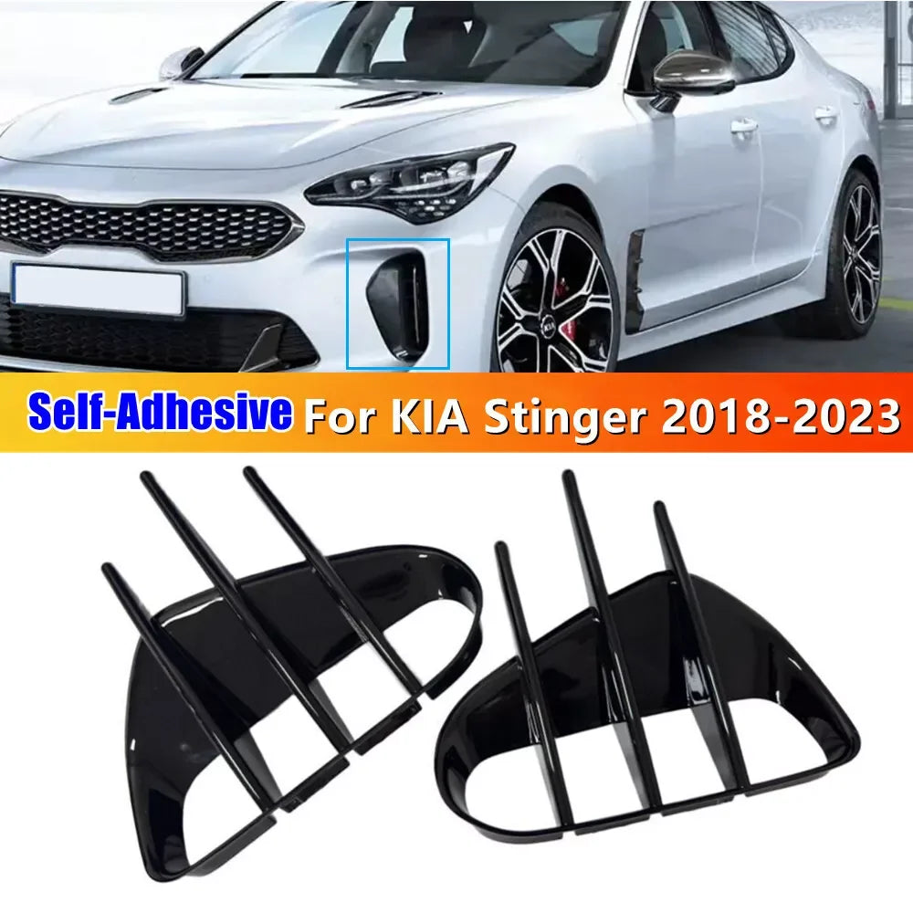 For KIA Stinger 2018-2023 Car Sticker Frpmt Bumper Side Vent Spoiler Canard Covers Carbon Fiber Look Gloss Black Accessories ABS Revix