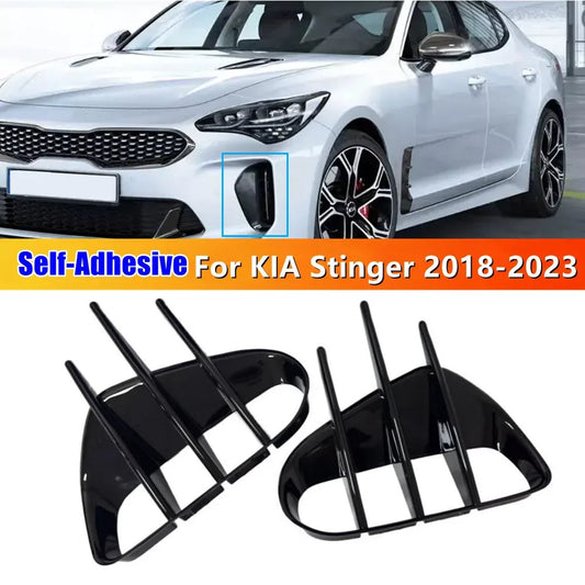 For KIA Stinger 2018-2023 Car Sticker Frpmt Bumper Side Vent Spoiler Canard Covers Carbon Fiber Look Gloss Black Accessories ABS Revix