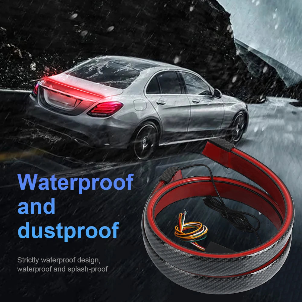 LED Spoiler Light Car Universal Carbon Fiber Spoiler Lip Kit Turn Signal Brake Warn Lamp Exterior Accessories Styling Tail Wing Revix