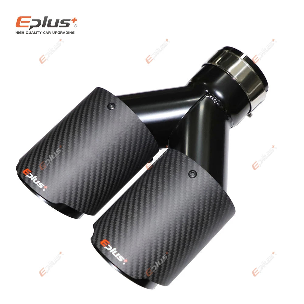 EPLUS Car Y Shape Carbon Fiber Matte Muffler Tip Double Exit Exhaust Pipe Mufflers Nozzle Decoration Universal Stainless Black Revix