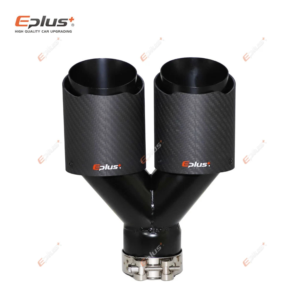 EPLUS Car Y Shape Carbon Fiber Matte Muffler Tip Double Exit Exhaust Pipe Mufflers Nozzle Decoration Universal Stainless Black Revix