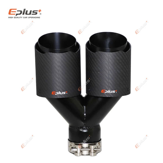 EPLUS Car Y Shape Carbon Fiber Matte Muffler Tip Double Exit Exhaust Pipe Mufflers Nozzle Decoration Universal Stainless Black Revix