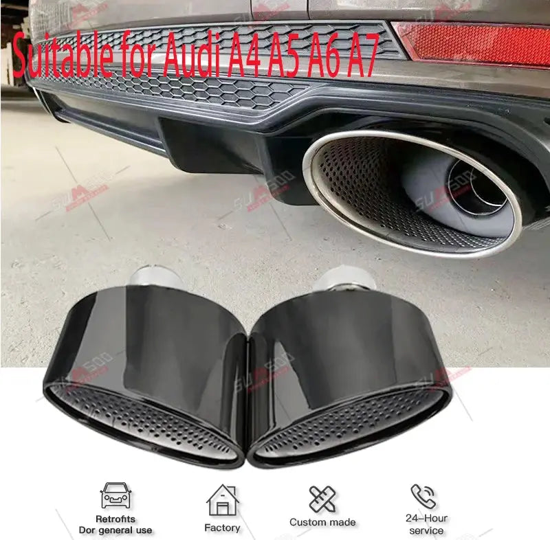 1 Pair Car Exhaust Tip For Audi A4 A5 A6 A7 UP TO RS4 RS5 RS6 RS7 Muffler Tip Tailpipe 304 Stainless Steel Exhaust Pipe Revix