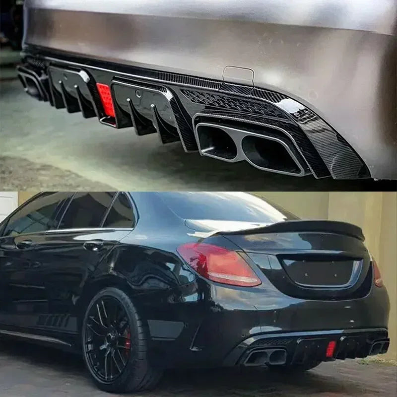 Rear Diffuser With Exhaust Tips For W205 2015-2021 Carbon Look For C63/ C63S/C43 4 Door Sedan Revix