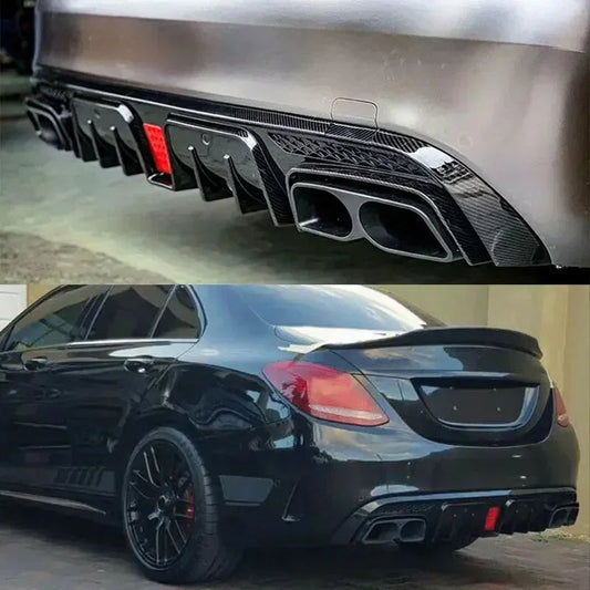 Rear Diffuser With Exhaust Tips For W205 2015-2021 Carbon Look For C63/ C63S/C43 4 Door Sedan Revix