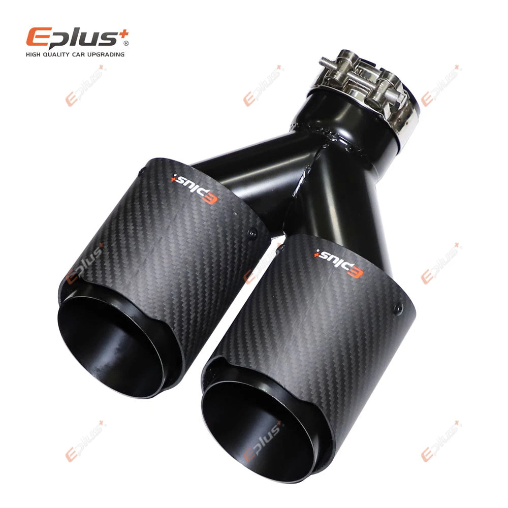 EPLUS Car Y Shape Carbon Fiber Matte Muffler Tip Double Exit Exhaust Pipe Mufflers Nozzle Decoration Universal Stainless Black Revix