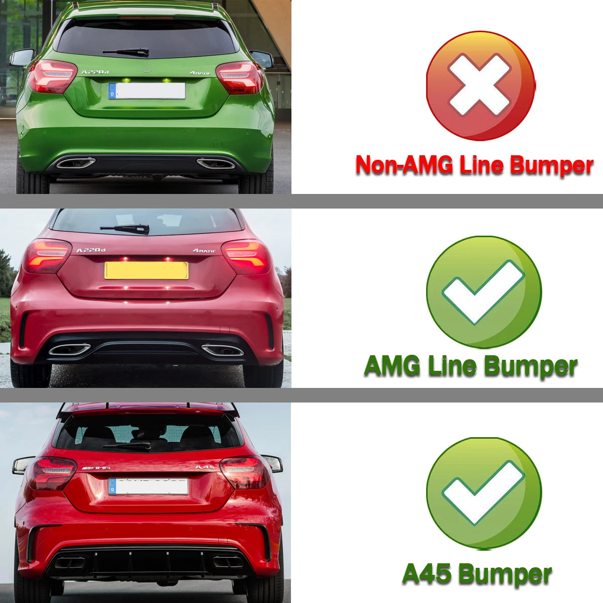 For Mercedes Benz W176 Bumper Diffuser with Exhaust Tips 2012-2018 A45 AMG A160/180/200/220/250 Hatchback Rear Revix