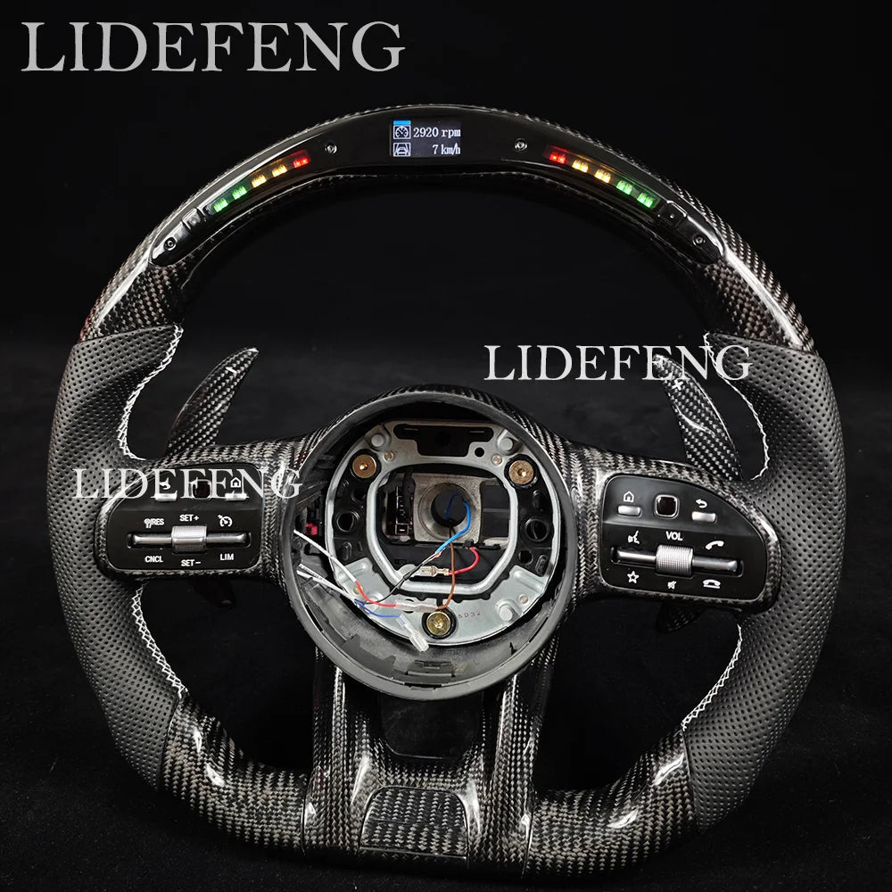 Retorfit LED Carbon Fiber Steering Wheel For Mercedes Benz AMG W204 W205 W213 C63 E63 G63 G55 G500 W212 W463 CLS63 GLA CLA Revix