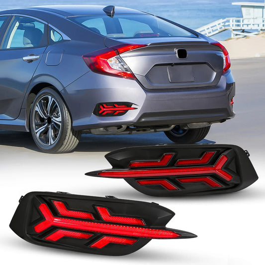 For Honda Civic 2016 2017 2018 2019 2020 LED Rear Bumper Reflector Light Brake Running Dynamic Turn Signal Car Accessories 12V Revix