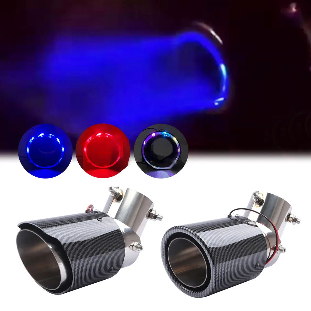 Universal Carbon Fiber Tailpipe With Led Lights 63mm Revix