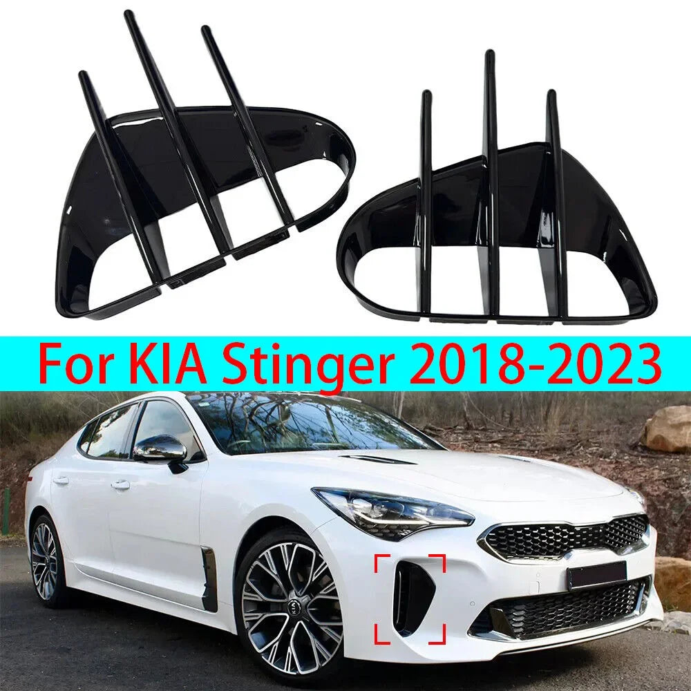 For KIA Stinger 2018-2023 Car Sticker Frpmt Bumper Side Vent Spoiler Canard Covers Carbon Fiber Look Gloss Black Accessories ABS Revix