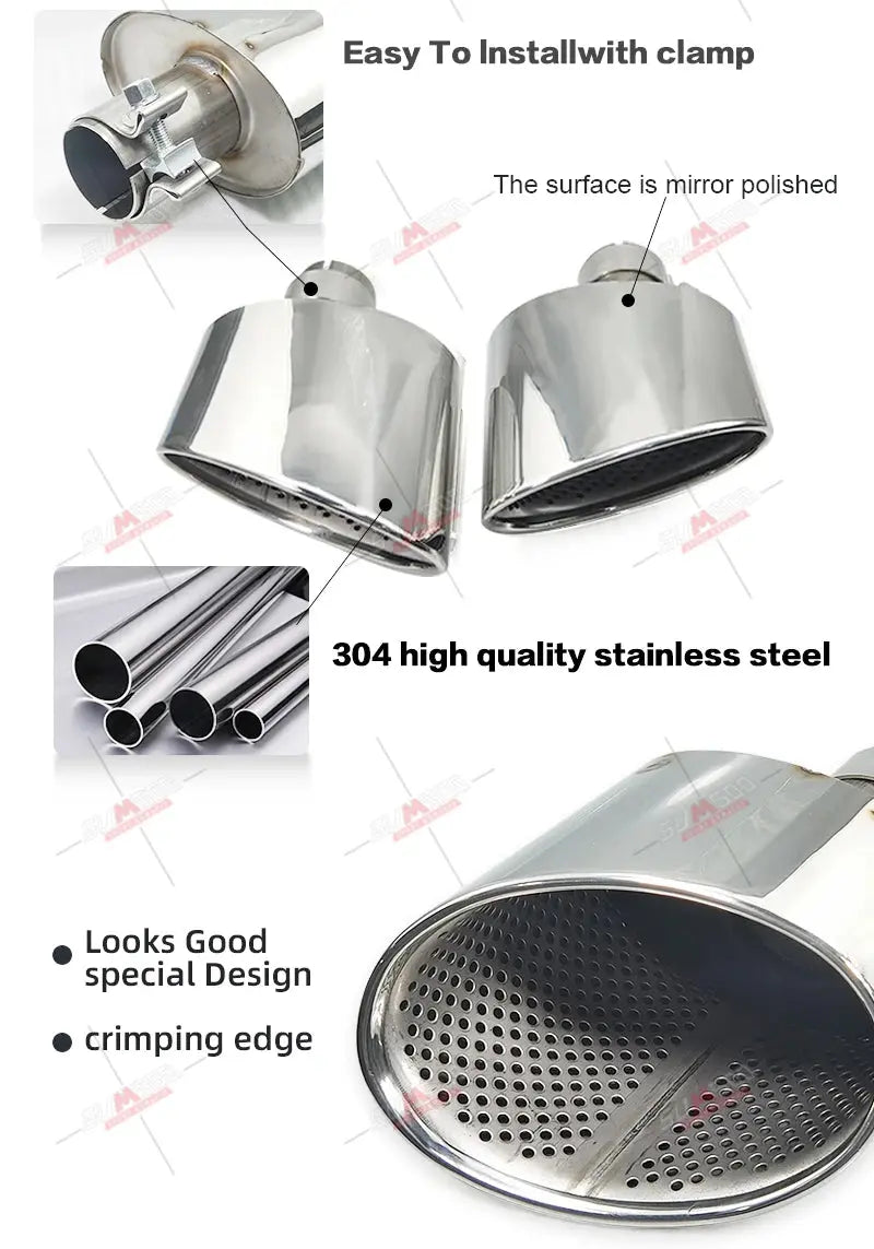1 Pair Car Exhaust Tip For Audi A4 A5 A6 A7 UP TO RS4 RS5 RS6 RS7 Muffler Tip Tailpipe 304 Stainless Steel Exhaust Pipe Revix