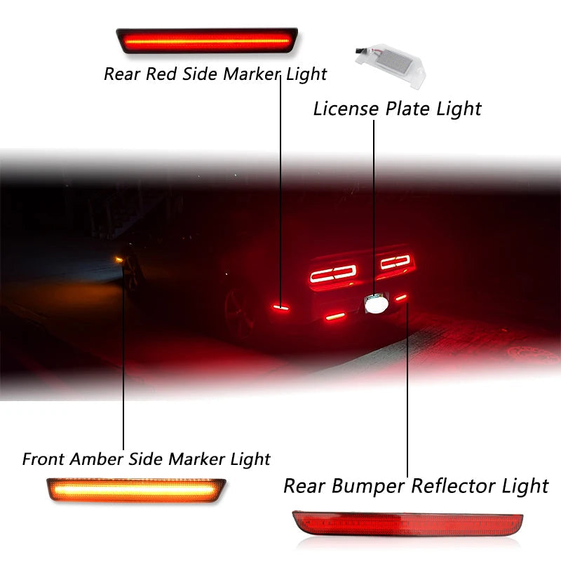 For Dodge Challenger 2015-2022 Clear & Smoked Lens LED Side Marker Lamp Amber Front Red Rear Side Fender Reflector Lights Revix