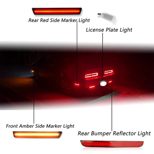 For Dodge Challenger 2015-2022 Clear & Smoked Lens LED Side Marker Lamp Amber Front Red Rear Side Fender Reflector Lights Revix