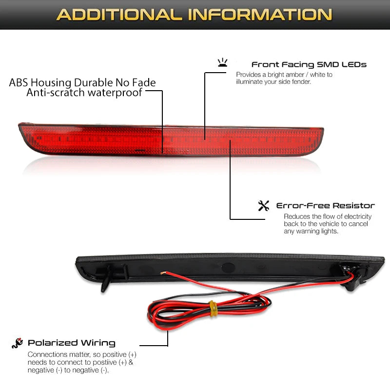 For Dodge Challenger 2015-2022 Clear & Smoked Lens LED Side Marker Lamp Amber Front Red Rear Side Fender Reflector Lights Revix