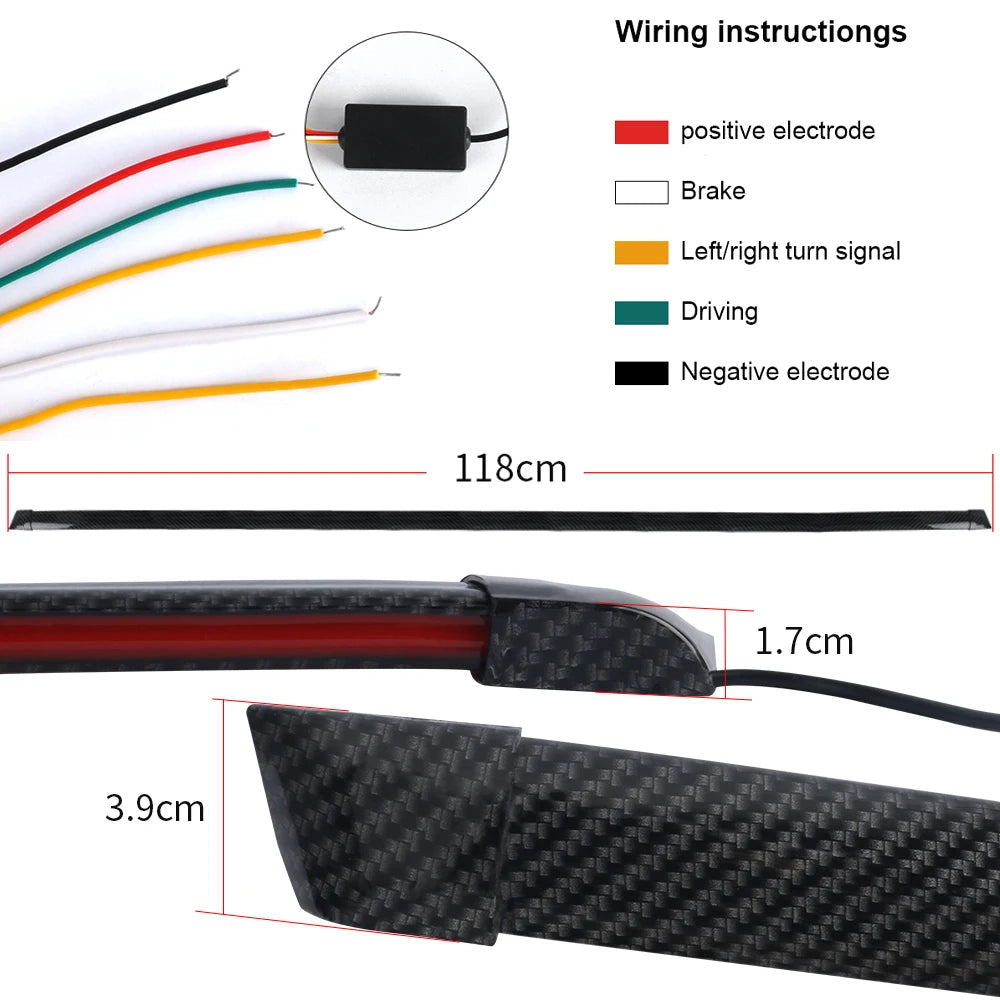 LED Spoiler Light Car Universal Carbon Fiber Spoiler Lip Kit Turn Signal Brake Warn Lamp Exterior Accessories Styling Tail Wing Revix