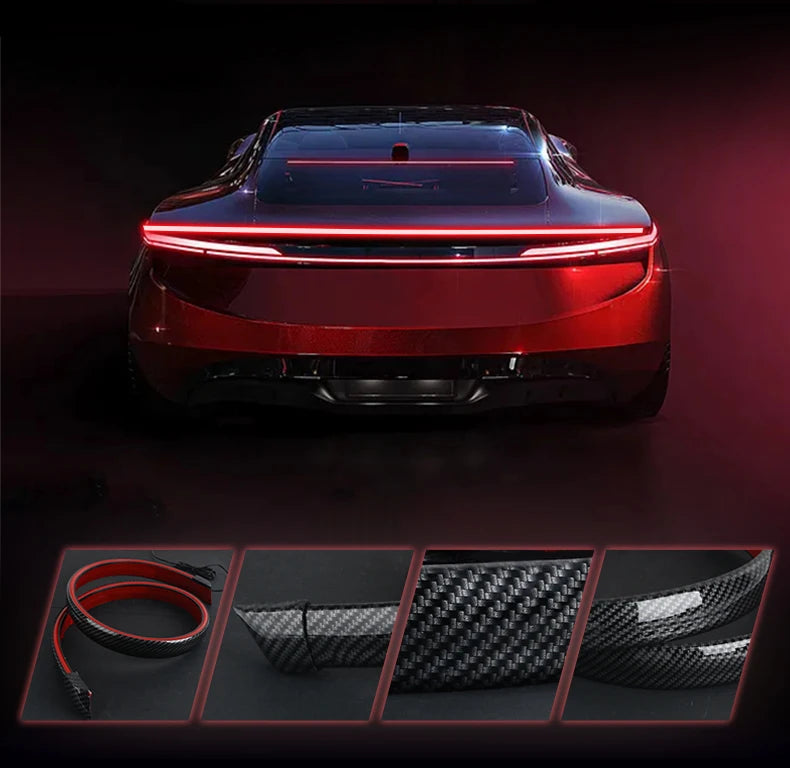 LED Spoiler Light Car Universal Carbon Fiber Spoiler Lip Kit Turn Signal Brake Warn Lamp Exterior Accessories Styling Tail Wing Revix