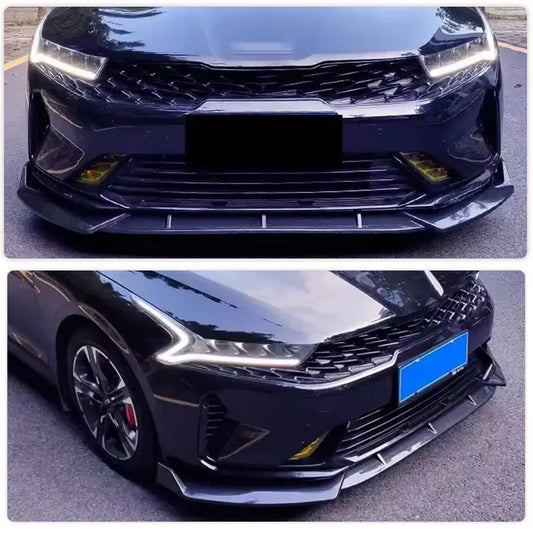 Car Front Bumper Lip Spoiler ABS Gloss Black Carbon Look for KIA K5 Sedan 4-Door 2020-2025 Racing Front Lip Chin Apron Body Kit Revix