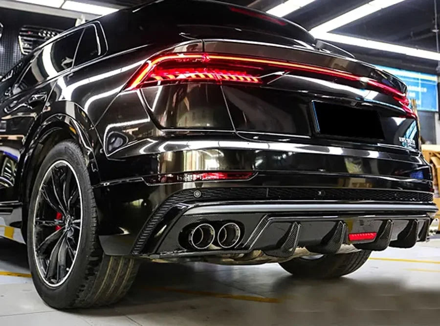 For Audi Q8 SQ8 2018+ Carbon Fiber Diffuser Car Rear Bumper Diffuser Rear Splitters Spoiler Back lip Auto Parts Revix