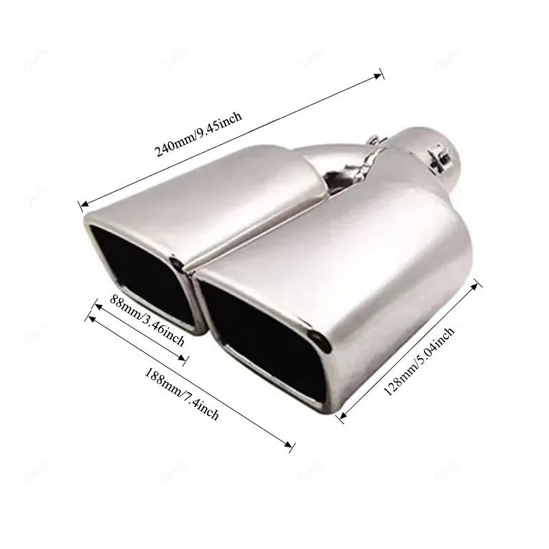Exhaust Tip Universal Double Outlet Nozzle Rear Muffler Tip Stainless Steel Square Mouth Exhaust Pipe Muffler Car Accessories Revix
