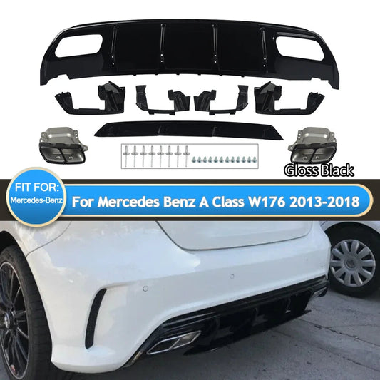 For Mercedes Benz W176 Bumper Diffuser with Exhaust Tips 2012-2018 A45 AMG A160/180/200/220/250 Hatchback Rear Revix