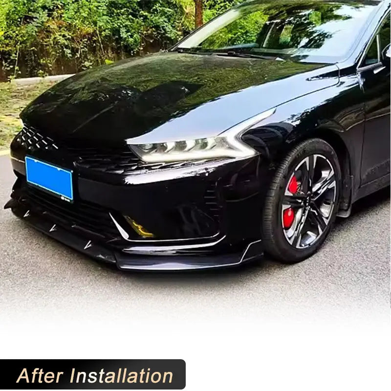 Car Front Bumper Lip Spoiler ABS Gloss Black Carbon Look for KIA K5 Sedan 4-Door 2020-2025 Racing Front Lip Chin Apron Body Kit Revix