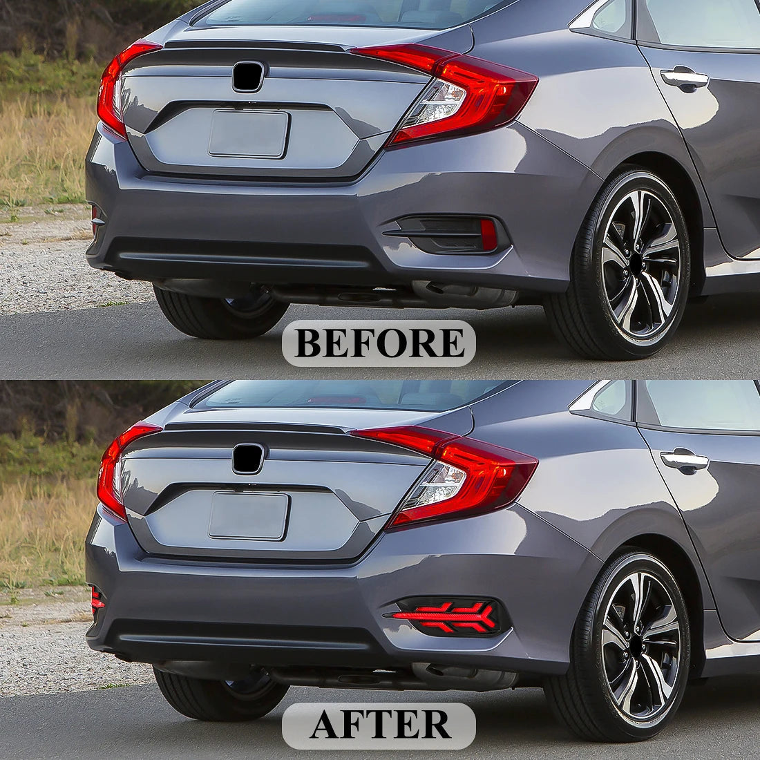 For Honda Civic 2016 2017 2018 2019 2020 LED Rear Bumper Reflector Light Brake Running Dynamic Turn Signal Car Accessories 12V Revix