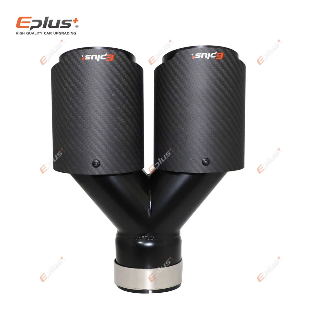 EPLUS Car Y Shape Carbon Fiber Matte Muffler Tip Double Exit Exhaust Pipe Mufflers Nozzle Decoration Universal Stainless Black Revix