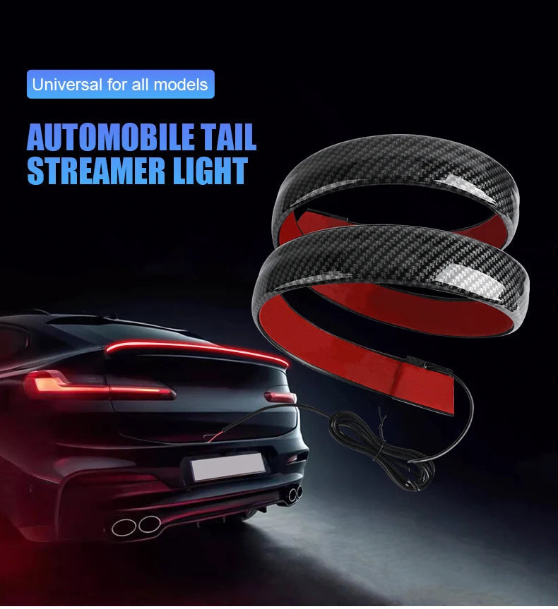 LED Spoiler Light Car Universal Carbon Fiber Spoiler Lip Kit Turn Signal Brake Warn Lamp Exterior Accessories Styling Tail Wing Revix