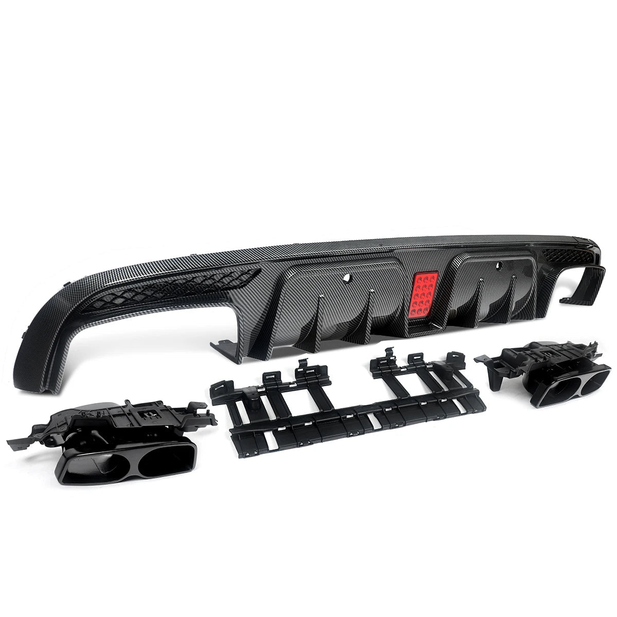 Rear Diffuser With Exhaust Tips For W205 2015-2021 Carbon Look For C63/ C63S/C43 4 Door Sedan Revix