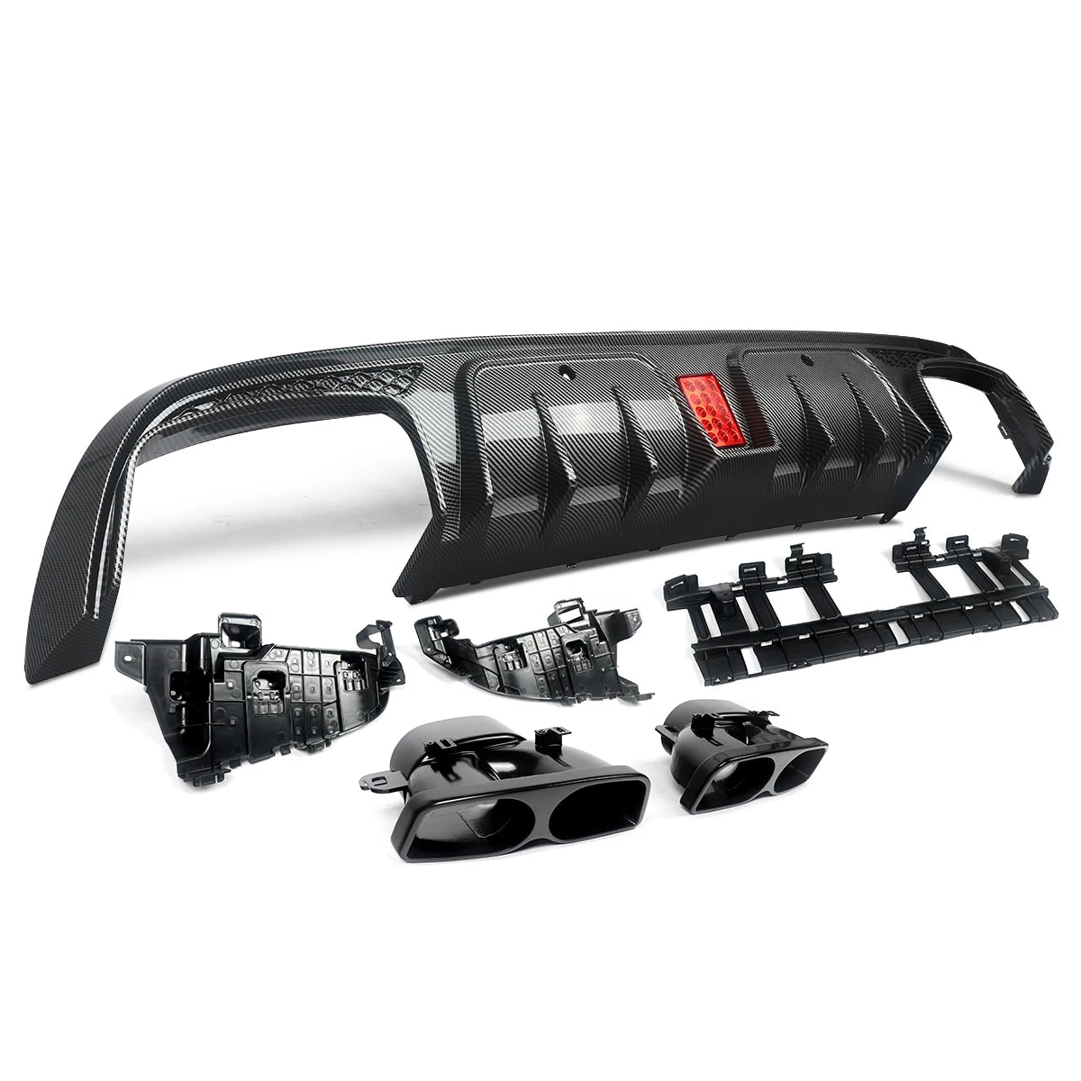 Rear Diffuser With Exhaust Tips For W205 2015-2021 Carbon Look For C63/ C63S/C43 4 Door Sedan Revix