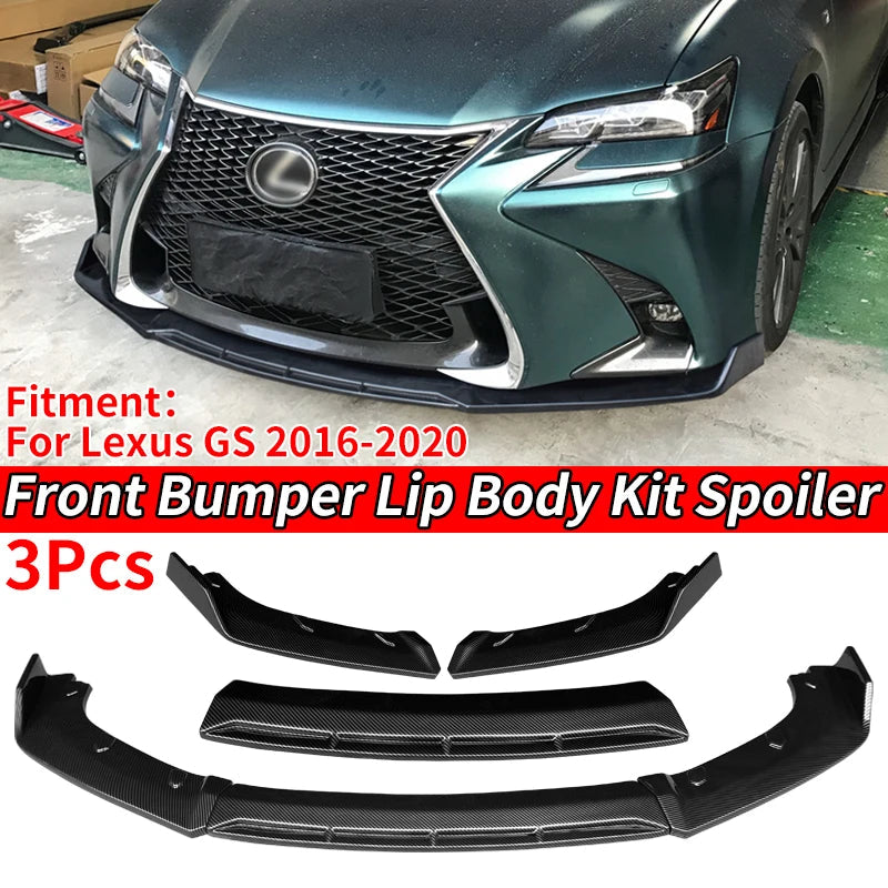 High Quality Car Front Bumper Lip Body Kit Chin Spoiler Diffuser Guard Accessories Carbon Fiber Look ABS For Lexus GS 2016-2020 Revix