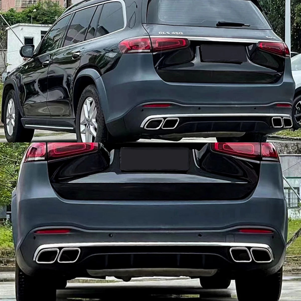 GLS63 AMG Style Black Rear Diffuser with Exhaust Tips for Mercedes Benz X167 2019+ Revix