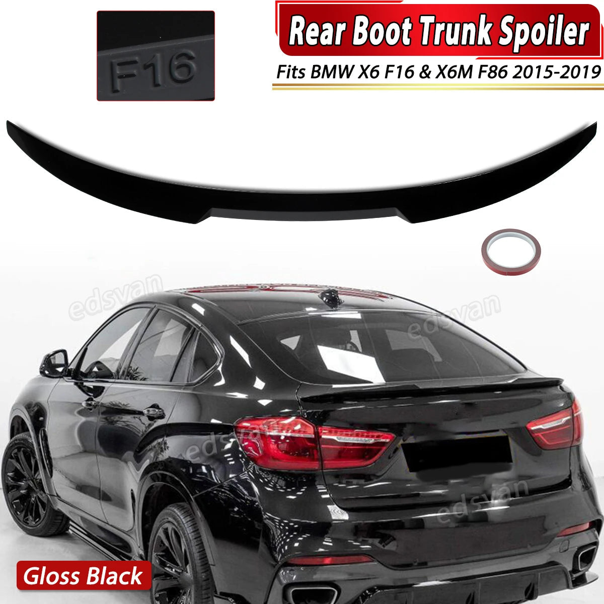 For BMW X6 F16 2015-2019 Gloss Black M4 Style Rear Roof Trunk Spoiler Wing Lip Revix