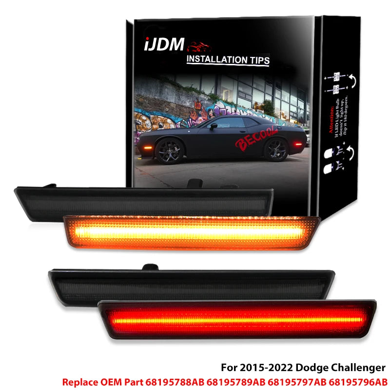 For Dodge Challenger 2015-2022 Clear & Smoked Lens LED Side Marker Lamp Amber Front Red Rear Side Fender Reflector Lights Revix